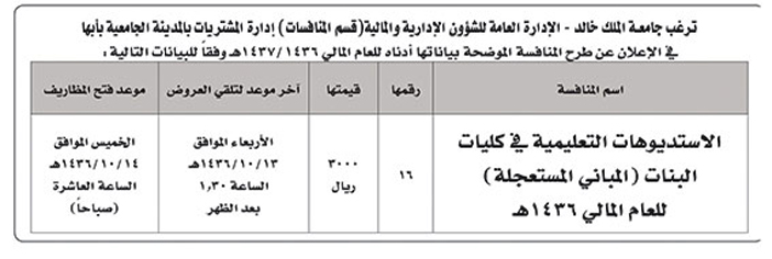 جامعة الملك خالد تعلن عن منافسة 