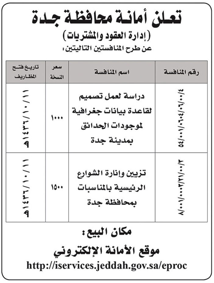 امانة محافظة جدة تعلن عن طرح منافستين 