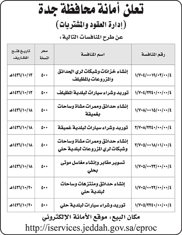 امانة محافظة جدة تعلن عن منافسات 