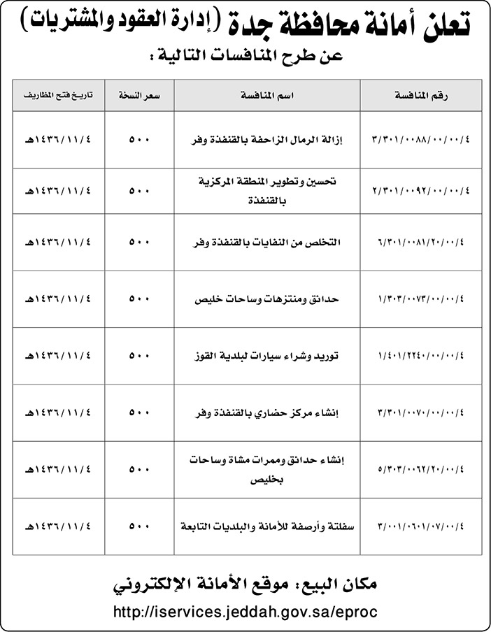 امانه محافظة جدة تعلن عن منافسات 