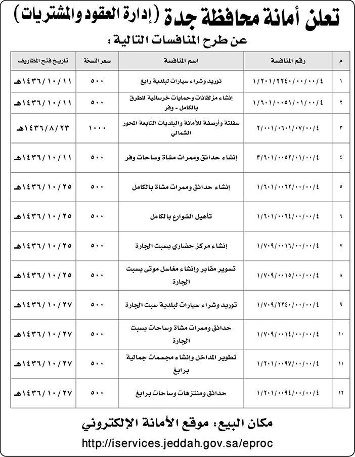 امانه محافظة جدة تعلن عن منافسات 