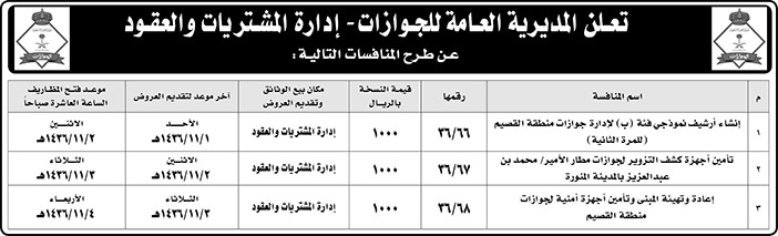 المديرية العامة للجوازات تعلن عن منافسة 