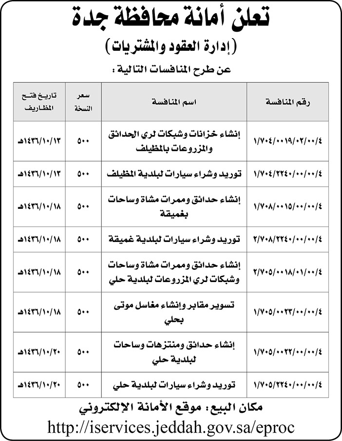 امانة محافظة جدة تعلن عن منافسات 