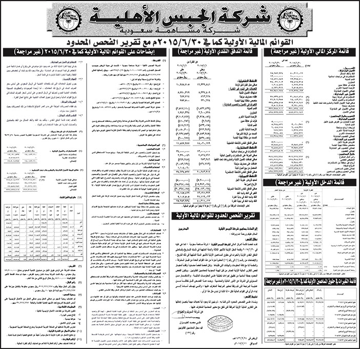 شركة الجبس الاهلية القوائم المالية 