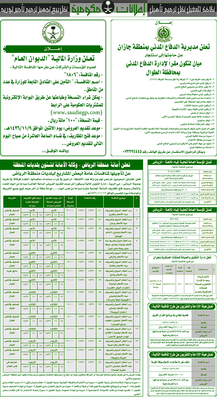 مناقصات حكومية ( بناء - اسئجار - هدم - نقل - صيانة - تشغيل - شراء - بيع) 