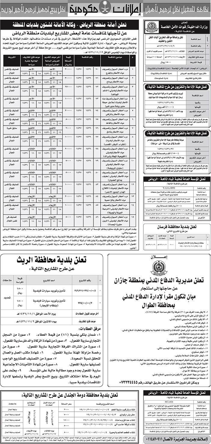 مناقصات حكومية ( بناء - اسئجار - هدم - نقل - صيانة - تشغيل - شراء - بيع) 