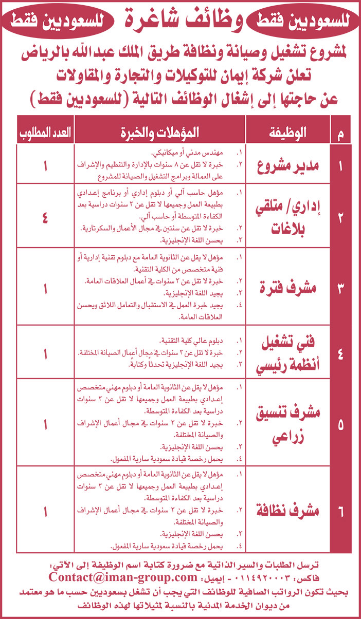 للسعوديين فقط وظائف شاغرة 