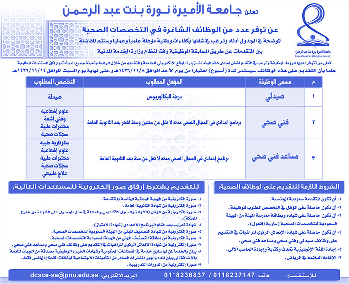 جامعة الأميرة نورة وظائف شاغرة 