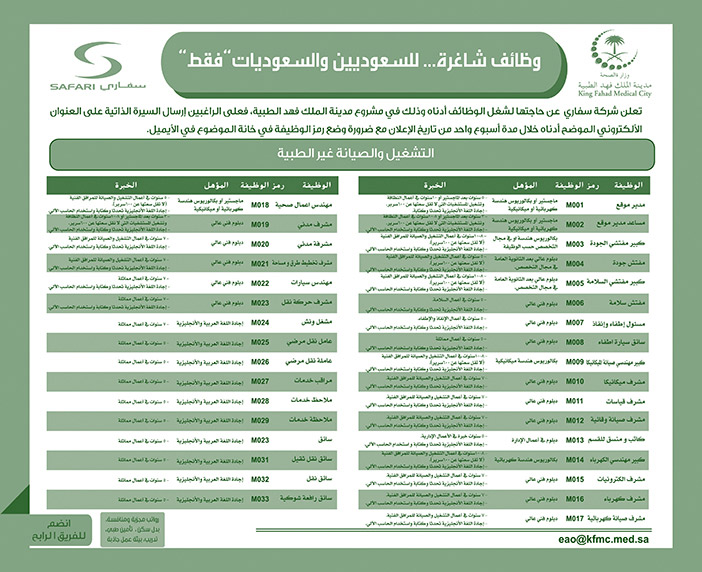 وظائف شاغرة بشركة سفاري 