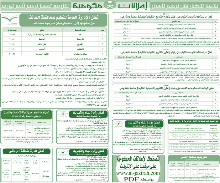 مناقصات حكومية ( بناء - اسئجار - هدم - نقل - صيانة - تشغيل - شراء - بيع) 