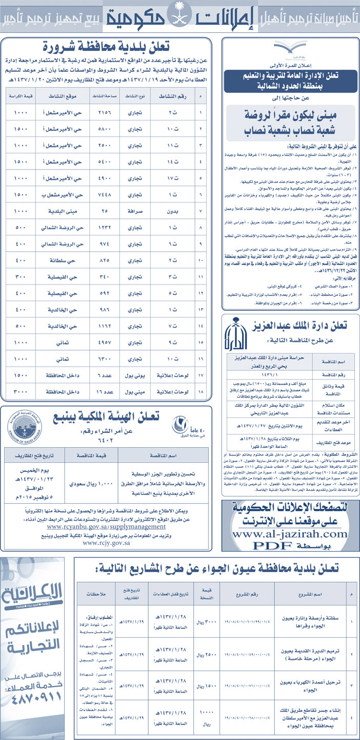 مناقصات حكومية ( بناء - اسئجار - هدم - نقل - صيانة - تشغيل - شراء - بيع) 