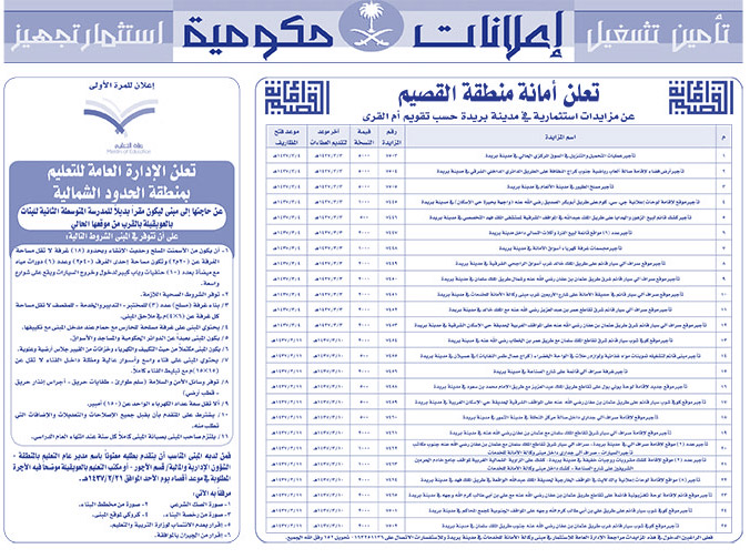 مناقصات حكومية ( بناء - اسئجار - هدم - نقل - صيانة - تشغيل - شراء - بيع) 