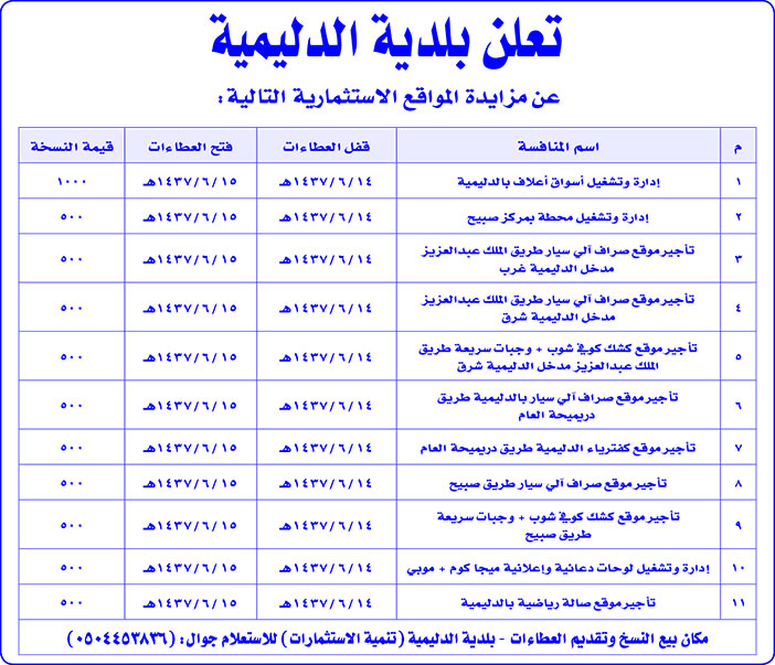 # مزايدة المواقع للاستثمار 