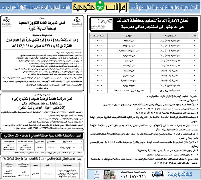 #مناقصات حكومية ( بناء - اسئجار - هدم - نقل - صيانة - تشغيل - شراء - بيع) 