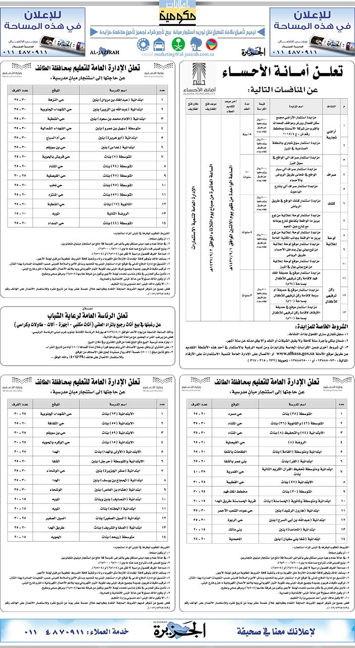 مناقصات حكومية ( بناء - اسئجار - هدم - نقل - صيانة - تشغيل - شراء - بيع) 