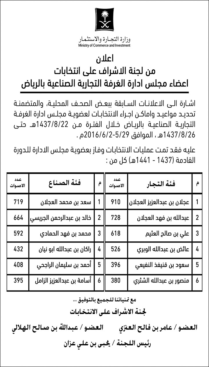 نتيجة انتخابات وزارة التجارة والاستثمار 