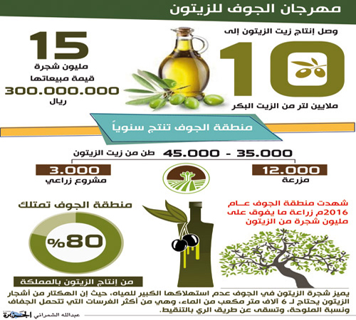 الجوف: 15 مليون شجرة تنتج 10 ملايين لتر من زيت الزيتون البكر 