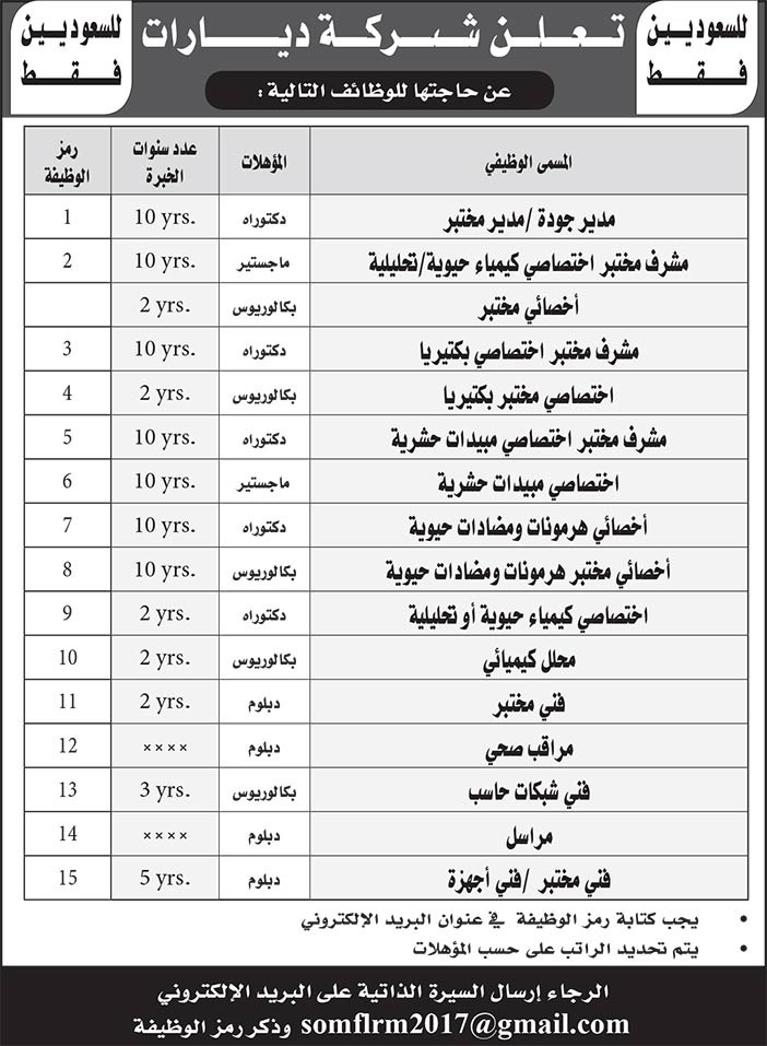 تعلن شركة ديارات للسعوديين فقط 