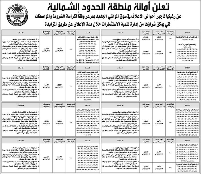 أمانة الحدود الشمالية تعلن عن رغبتها تأجير أحواش أعلاف 