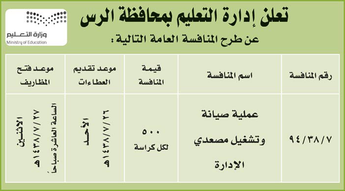 # مناقصات حكومية ( بناء - اسئجار - هدم - نقل - صيانة - تشغيل - شراء – بيع( 