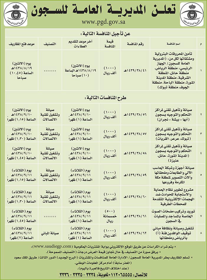 # مناقصات حكومية ( بناء - اسئجار - هدم - نقل - صيانة - تشغيل - شراء – بيع( 