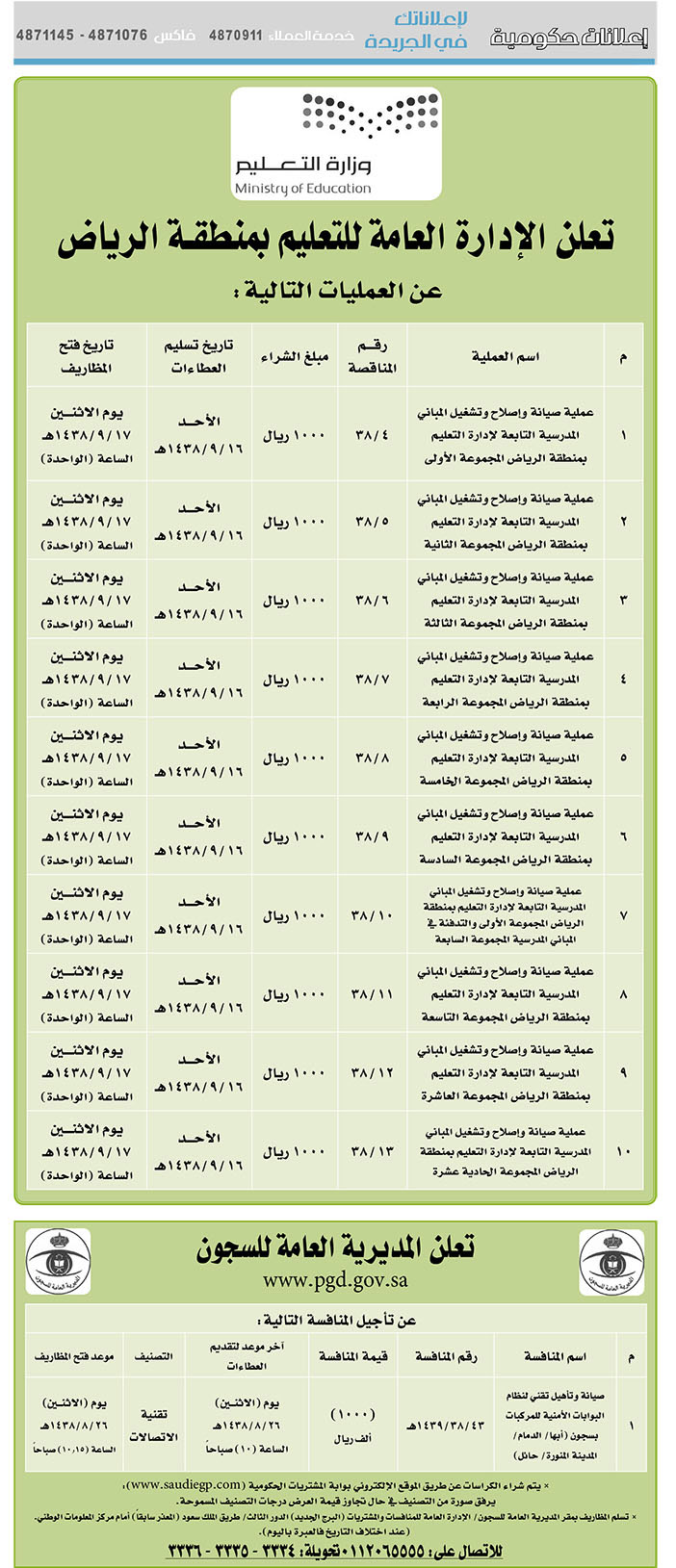 # مناقصات حكومية ( بناء - اسئجار - هدم - نقل - صيانة - تشغيل - شراء – بيع( 