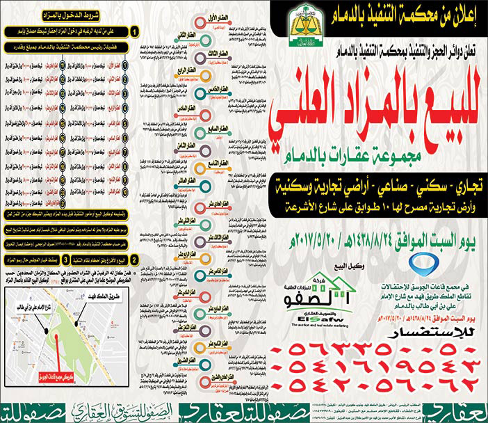 للبيع بالمزاد العلني مجموعة عقارات بالدمام 