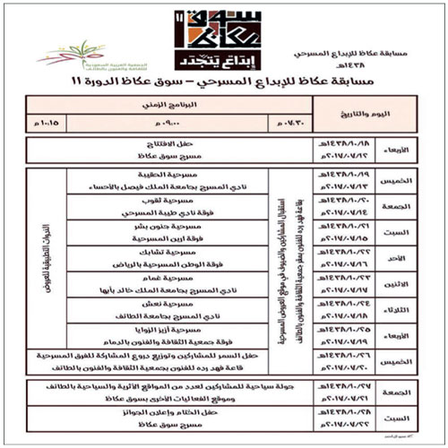  جدول  مسابقة سوق عكاظ للإبداع المسرحي