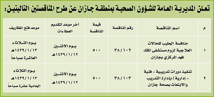 مناقصات حكومية (بناء - اسئجار - هدم - نقل - صيانة - تشغيل - شراء – بيع) 