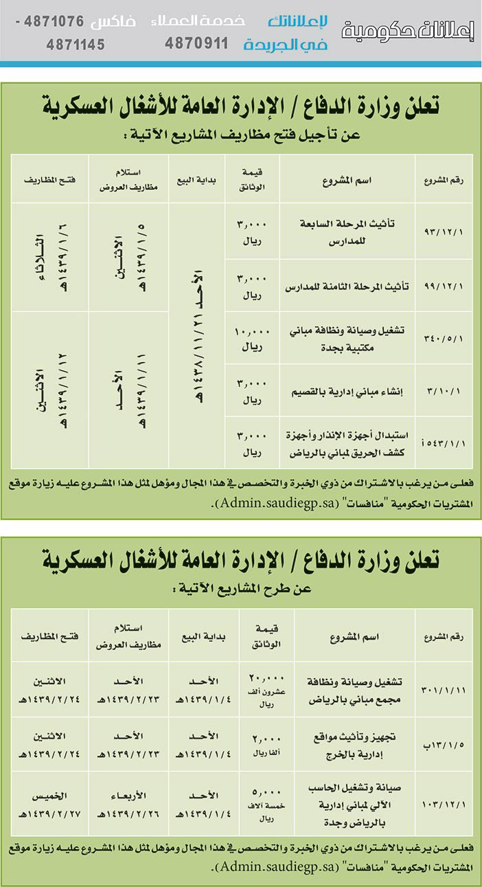 مناقصات حكومية (بناء - اسئجار - هدم - نقل - صيانة - تشغيل - شراء – بيع) 