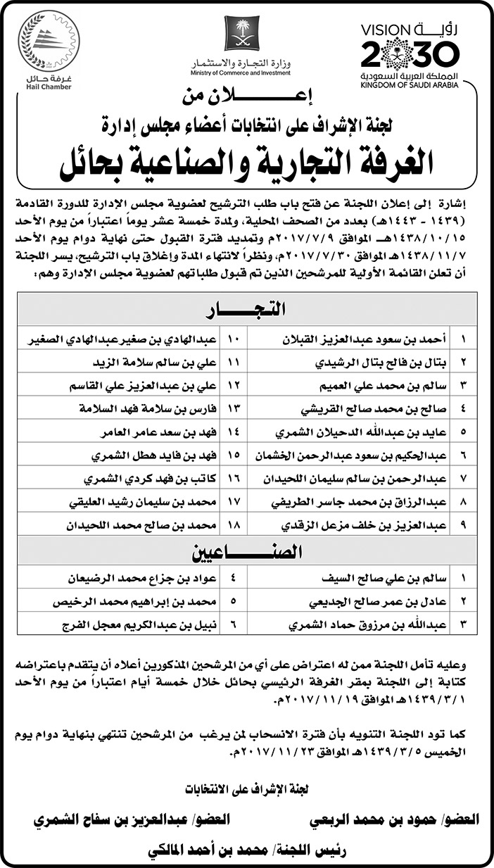 غرفة حائل انتخابات اعضاء المجلس 