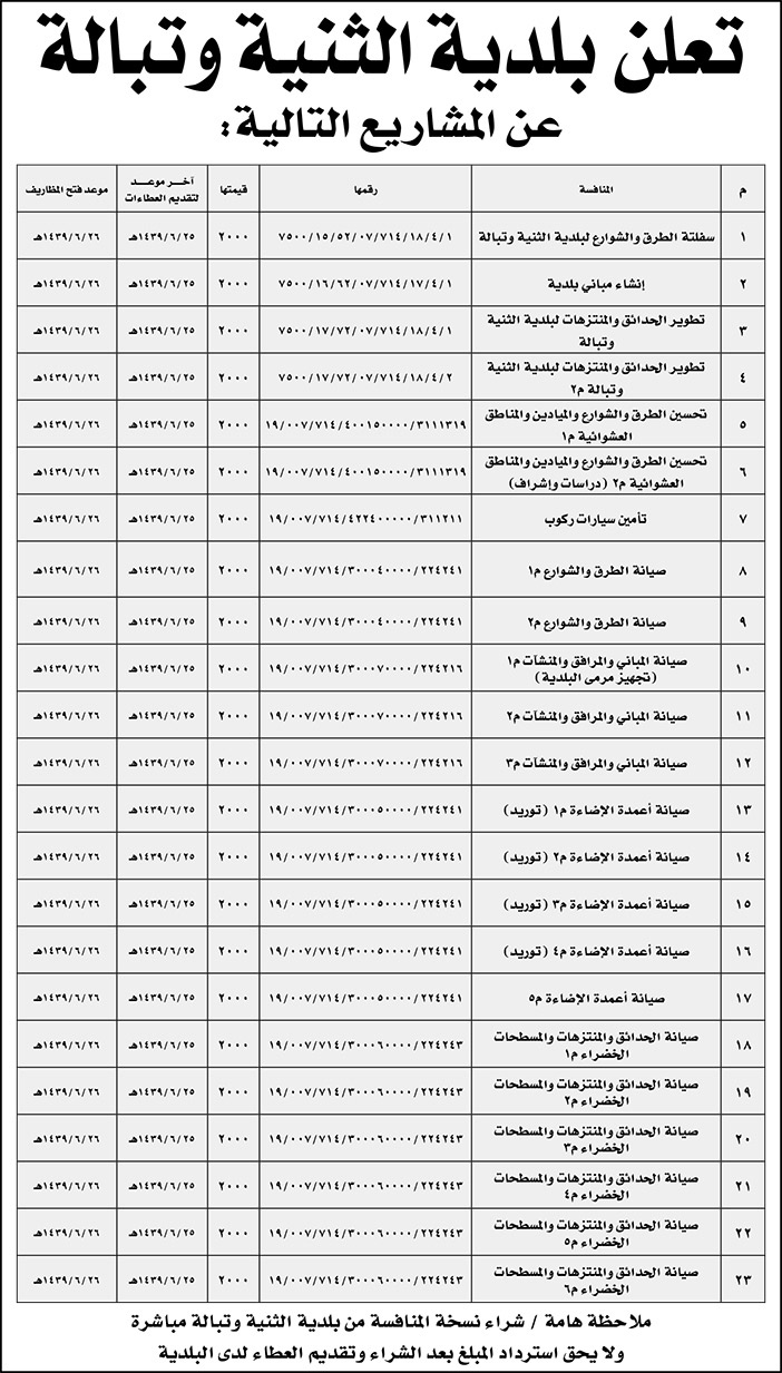 # مناقصات حكومية ( بناء - استئجار - هدم - نقل - صيانة - تشغيل - شراء – بيع( 