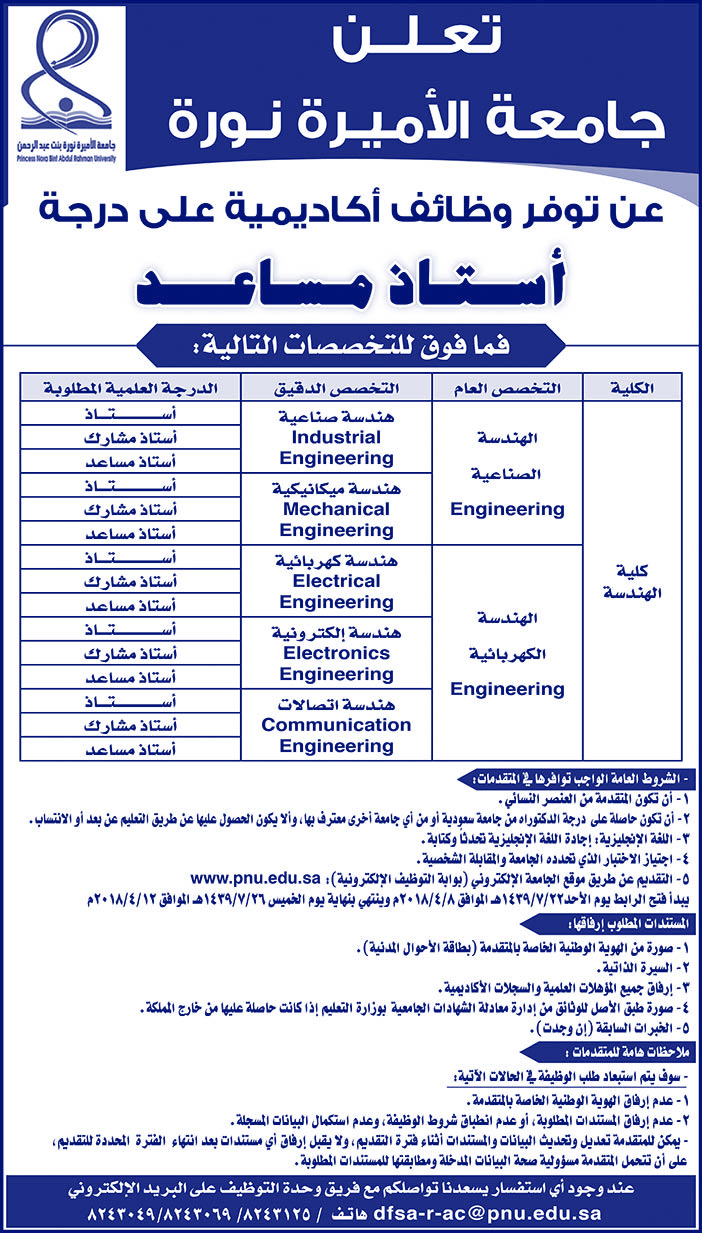 تعلن جامعة نورة عن توافر وظائف أكاديمية على درجة أستاذ مساعد 