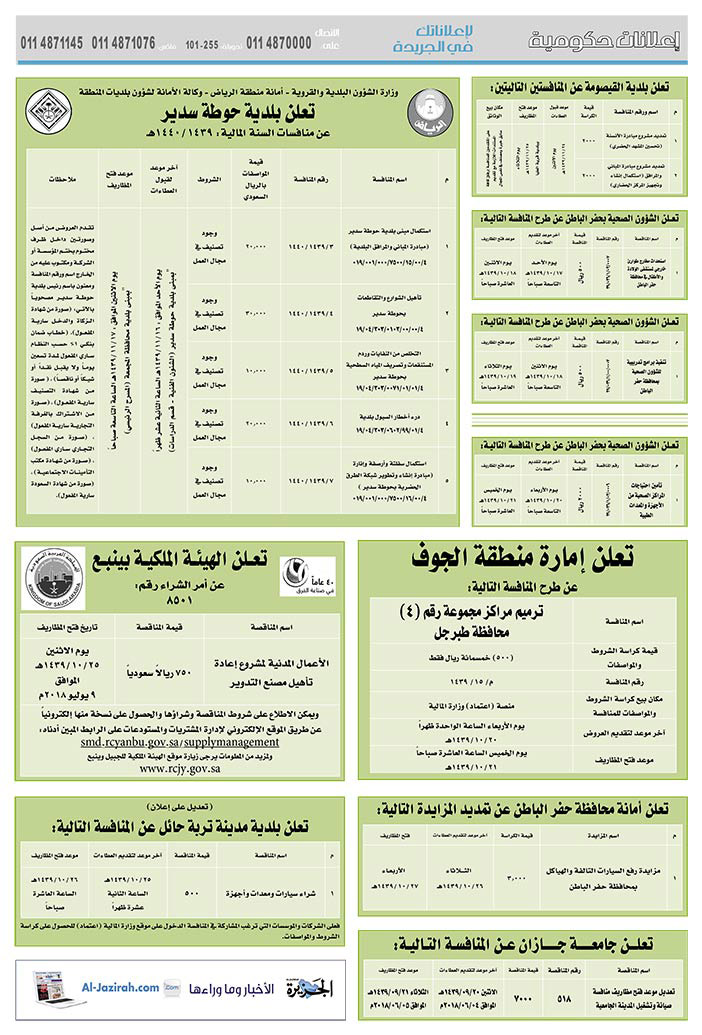 # مناقصات حكومية ( بناء - استئجار - هدم - نقل - صيانة - تشغيل - شراء – بيع( 