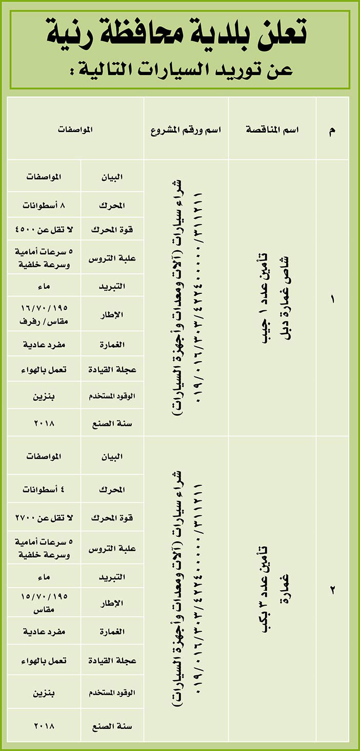 # مناقصات حكومية ( بناء - استئجار - هدم - نقل - صيانة - تشغيل - شراء – بيع( 