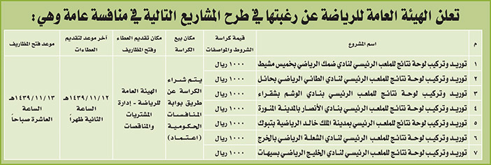 مناقصات حكومية (بناء - استئجار - هدم - نقل - صيانة - تشغيل - شراء – بيع) 