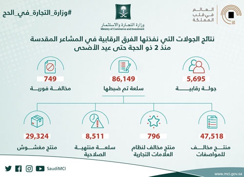 ضبط ومصادرة 86 ألف سلعة ومخالفة 749 منشأة تجارية 