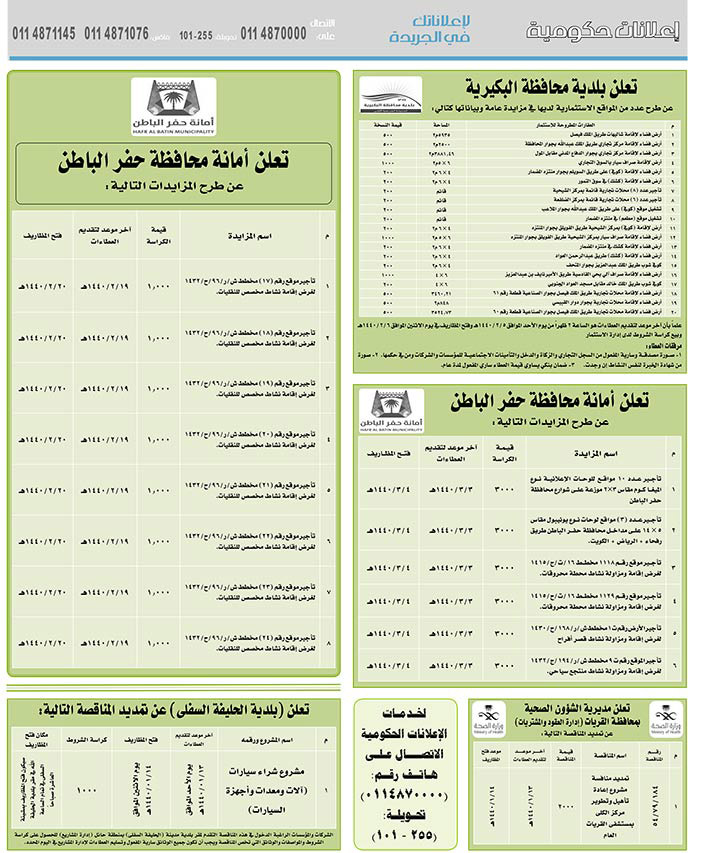 مناقصات حكومية (بناء - استئجار - هدم - نقل - صيانة - تشغيل - شراء – بيع) 