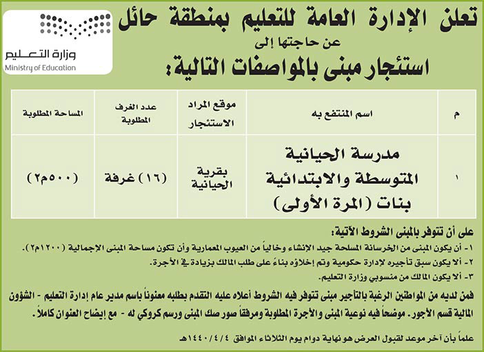 مناقصات حكومية (بناء - استئجار - هدم - نقل - صيانة - تشغيل - شراء – بيع) 