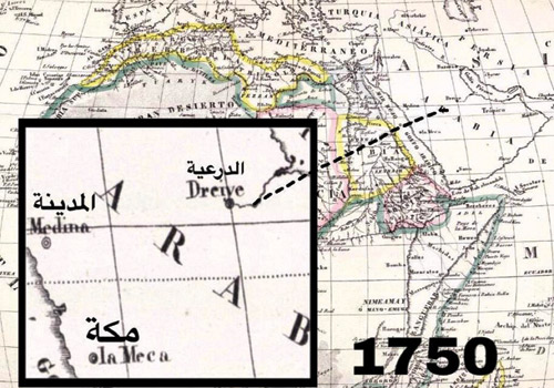  موقع الدرعية كما هو موضح على الخرائط