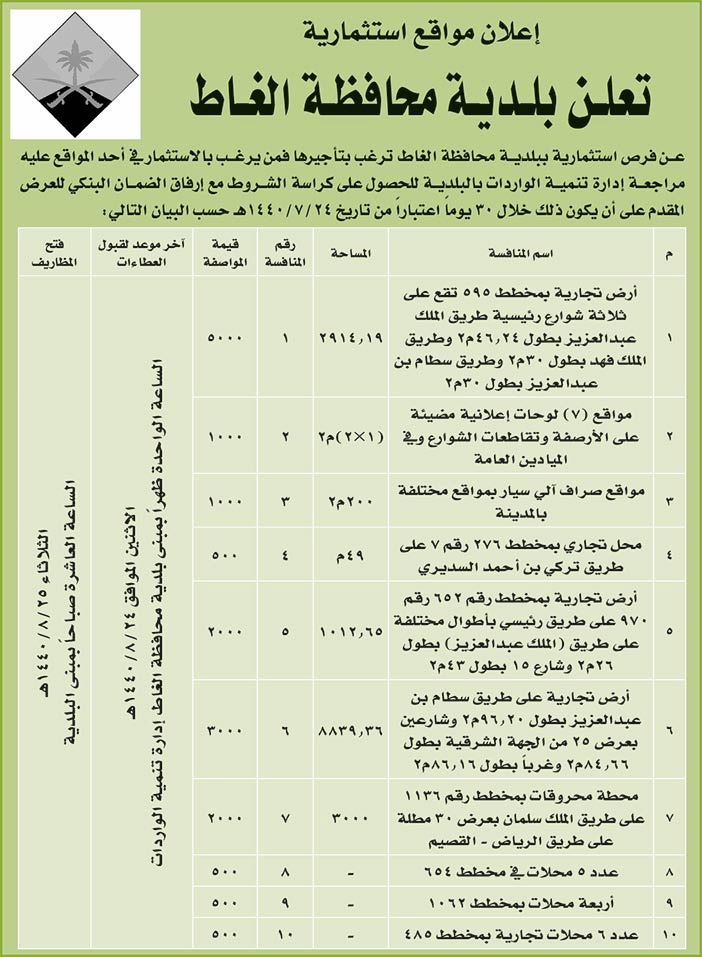 مناقصات حكومية (بناء - استئجار - هدم - نقل - صيانة - تشغيل - شراء – بيع) 