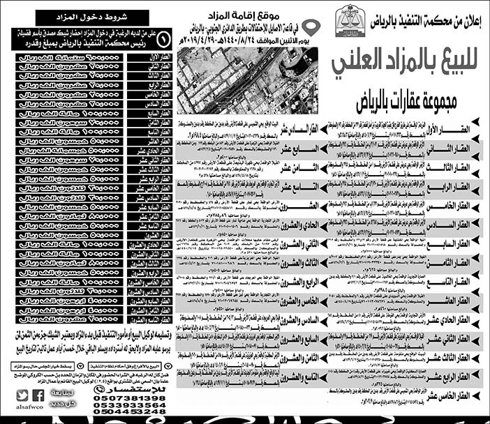 للبيع بالمزاد العلني مجموعة عقارات بالرياض 