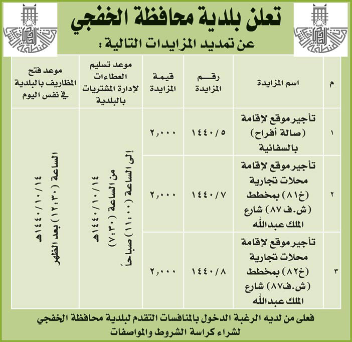 # مناقصات حكومية ( بناء - استئجار - هدم - نقل - صيانة - تشغيل - شراء – بيع( 