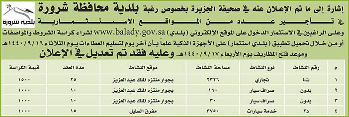 # مناقصات حكومية ( بناء - استئجار - هدم - نقل - صيانة - تشغيل - شراء – بيع( 