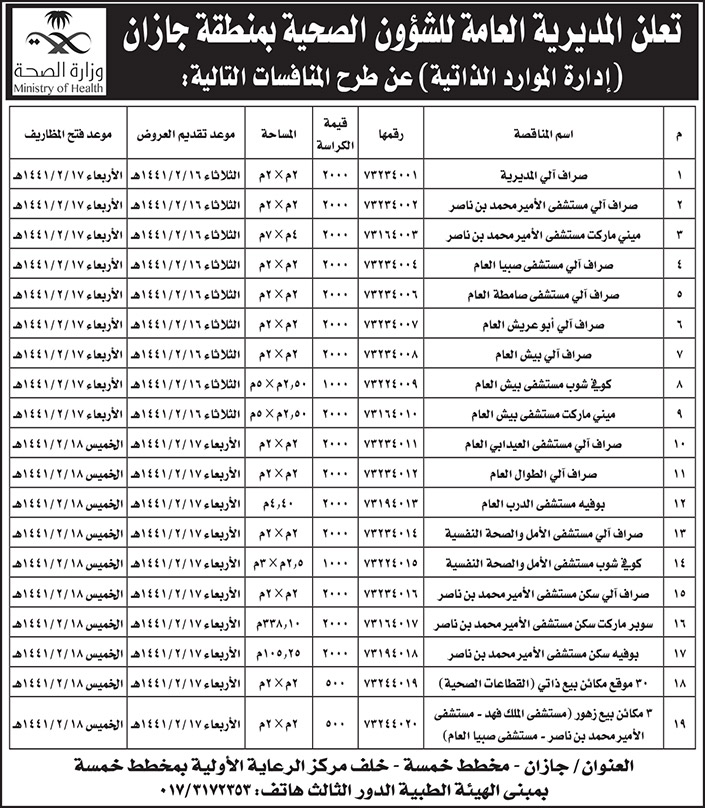 طرح منافسة الشئون الصحية بمنطقة جازان 