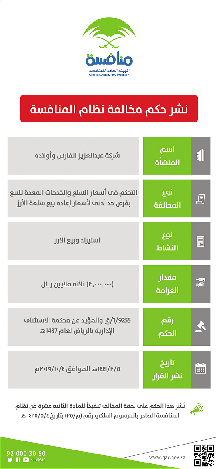 منافسة .. نشر حكم مخالفة نظام المنافسة 