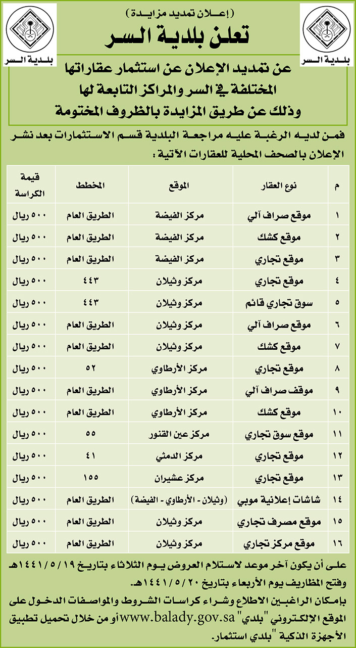 مناقصات حكومية (بناء - استئجار - هدم - نقل - صيانة - تشغيل - شراء – بيع) 