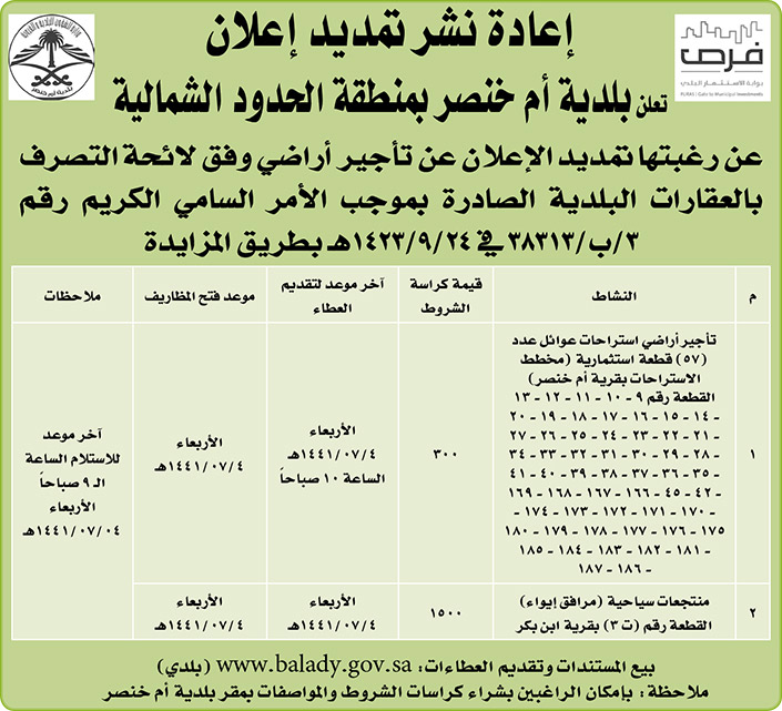 مناقصات حكومية (بناء - استئجار - هدم - نقل - صيانة - تشغيل - شراء – بيع) 