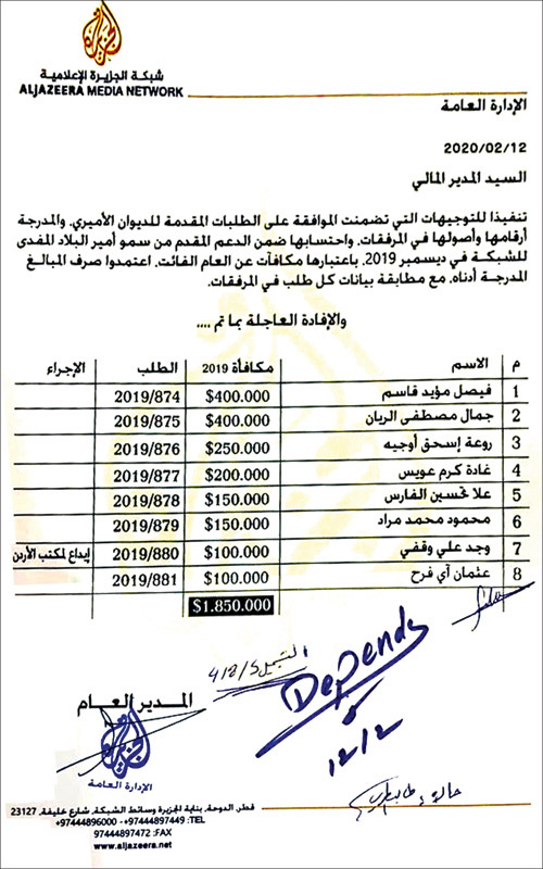 مليون و850 ألف دولار «مكافأة» لمرتزقة قناة «الجزيرة» 