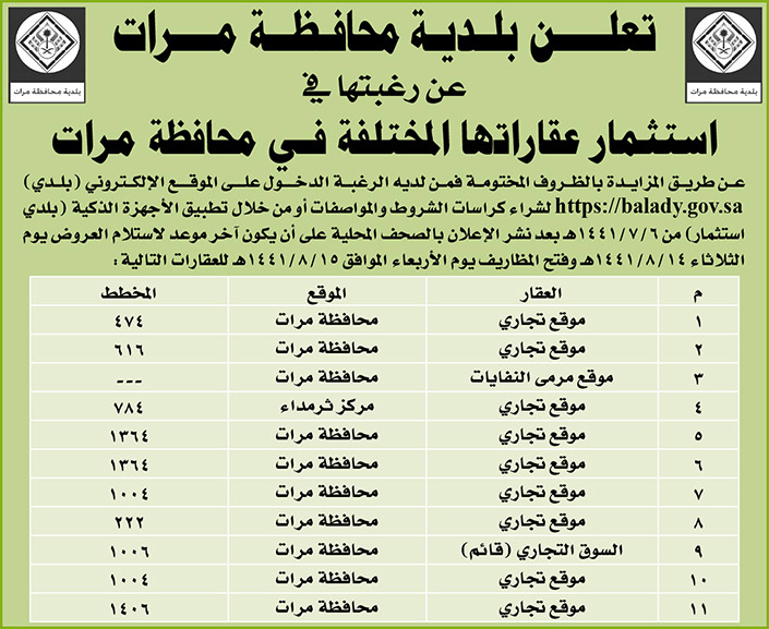 مناقصات حكومية (بناء - استئجار - هدم - نقل - صيانة - تشغيل - شراء – بيع) 